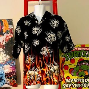 CHITE Button Down Skull Fire Shirt X Size : Large